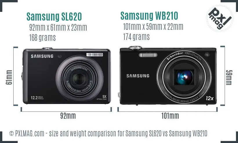 Samsung SL620 vs Samsung WB210 size comparison