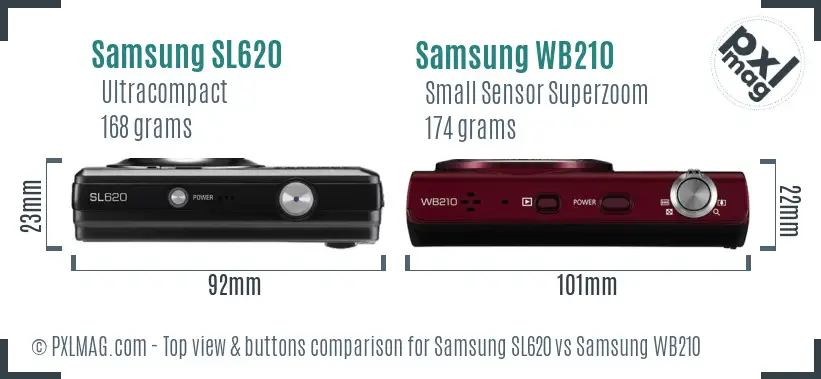 Samsung SL620 vs Samsung WB210 top view buttons comparison