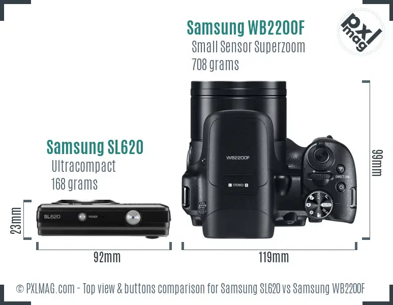 Samsung SL620 vs Samsung WB2200F top view buttons comparison