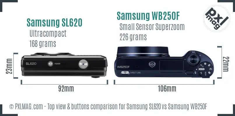 Samsung SL620 vs Samsung WB250F top view buttons comparison
