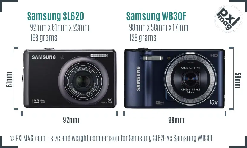 Samsung SL620 vs Samsung WB30F size comparison
