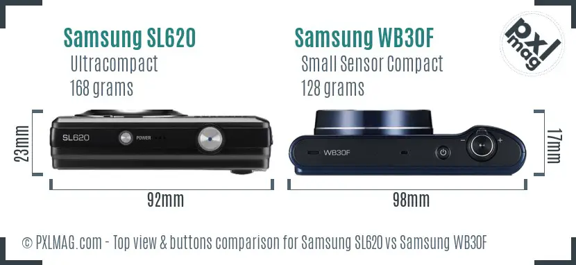 Samsung SL620 vs Samsung WB30F top view buttons comparison