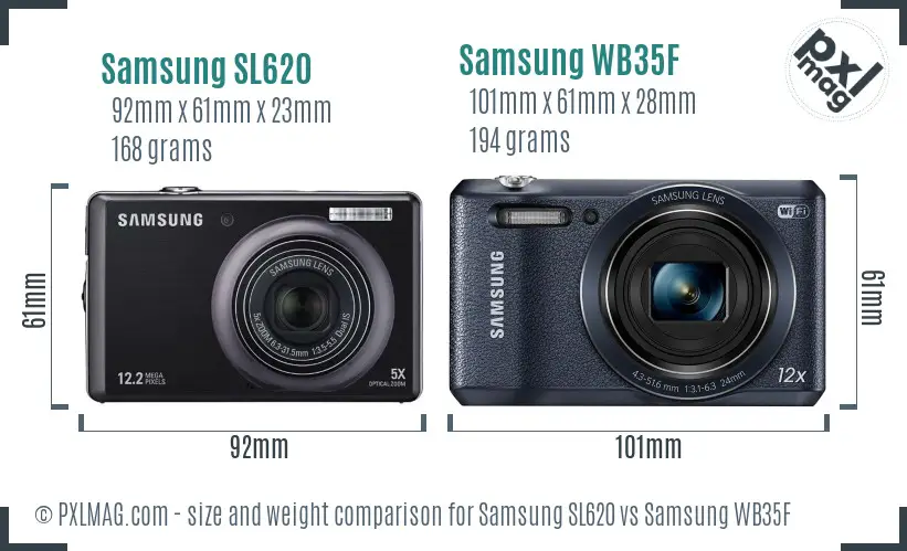 Samsung SL620 vs Samsung WB35F size comparison