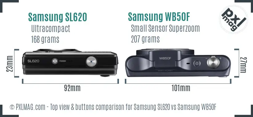 Samsung SL620 vs Samsung WB50F top view buttons comparison