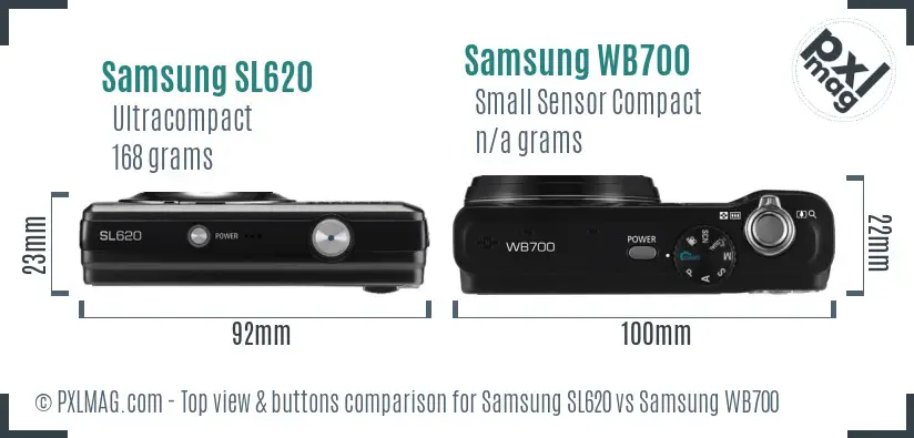 Samsung SL620 vs Samsung WB700 top view buttons comparison Samsung SL620 vs Samsung WB700 top view buttons comparison