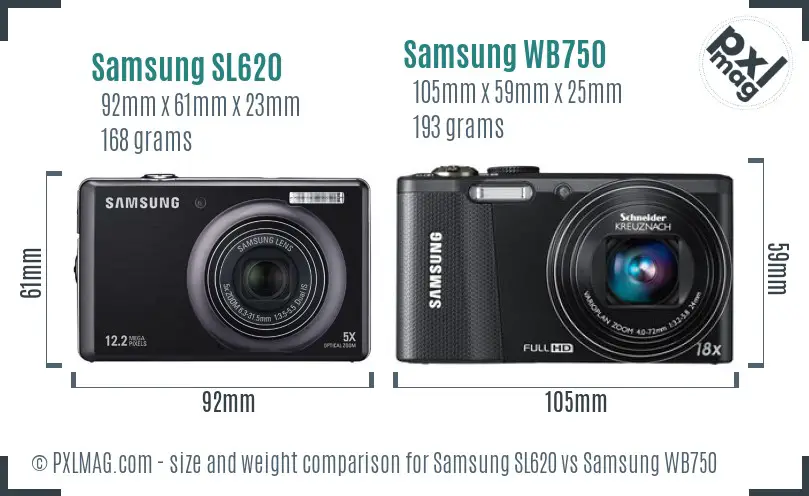 Samsung SL620 vs Samsung WB750 size comparison