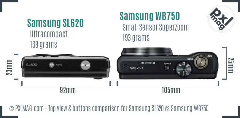 Samsung SL620 vs Samsung WB750 top view buttons comparison