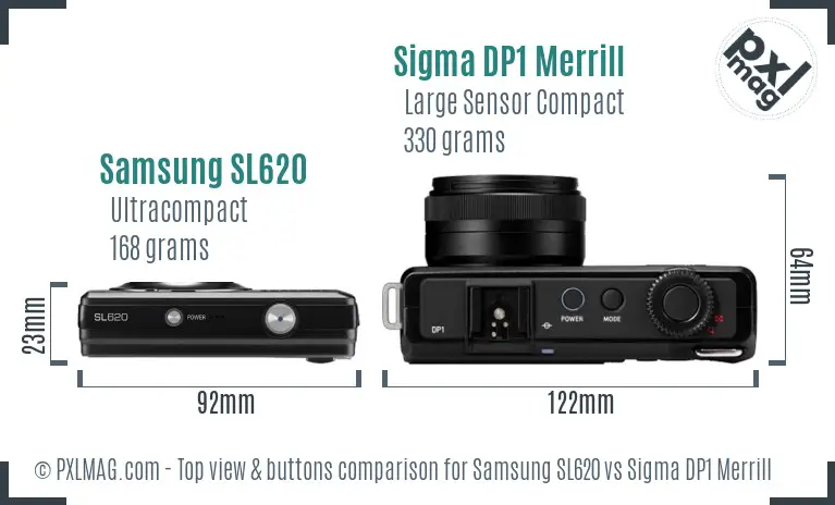 Samsung SL620 vs Sigma DP1 Merrill top view buttons comparison