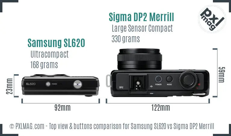 Samsung SL620 vs Sigma DP2 Merrill top view buttons comparison