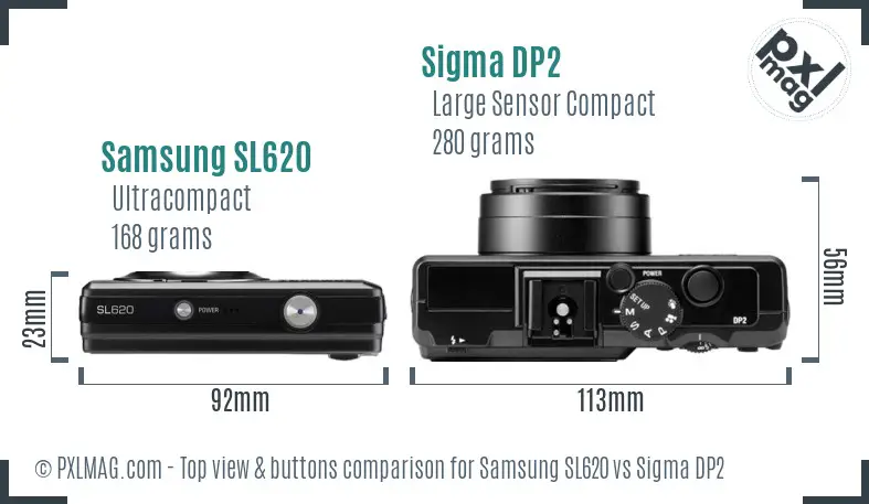 Samsung SL620 vs Sigma DP2 top view buttons comparison