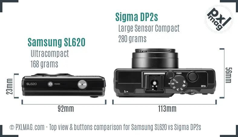 Samsung SL620 vs Sigma DP2s top view buttons comparison