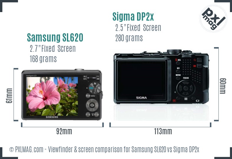 Samsung SL620 vs Sigma DP2x Screen and Viewfinder comparison