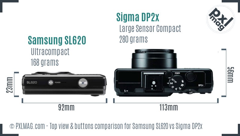 Samsung SL620 vs Sigma DP2x top view buttons comparison