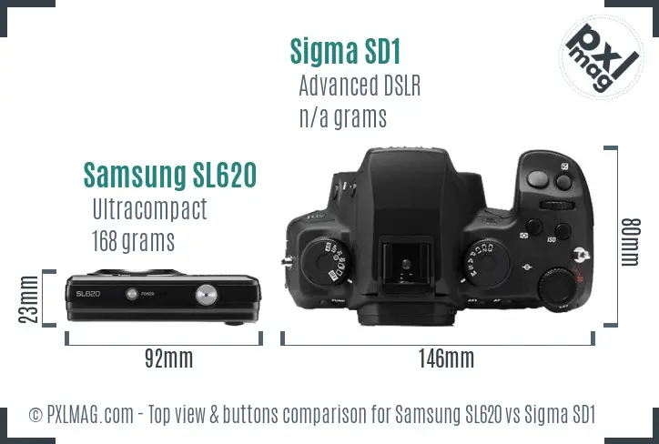Samsung SL620 vs Sigma SD1 top view buttons comparison
