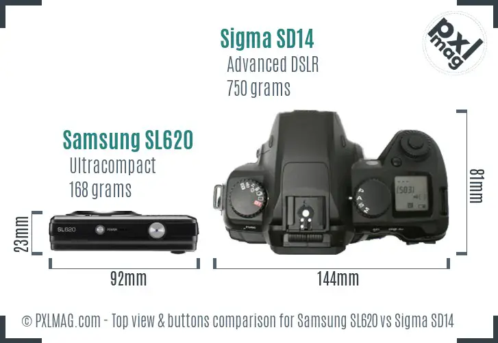 Samsung SL620 vs Sigma SD14 top view buttons comparison