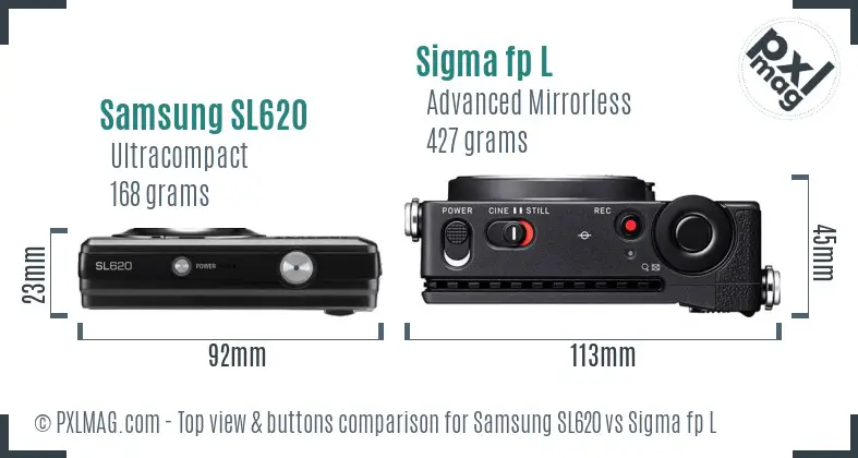 Samsung SL620 vs Sigma fp L top view buttons comparison