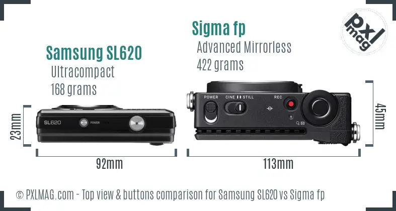 Samsung SL620 vs Sigma fp top view buttons comparison