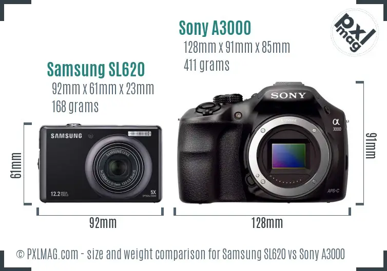 Samsung SL620 vs Sony A3000 size comparison