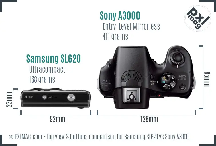 Samsung SL620 vs Sony A3000 top view buttons comparison