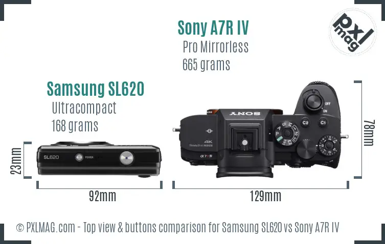 Samsung SL620 vs Sony A7R IV top view buttons comparison
