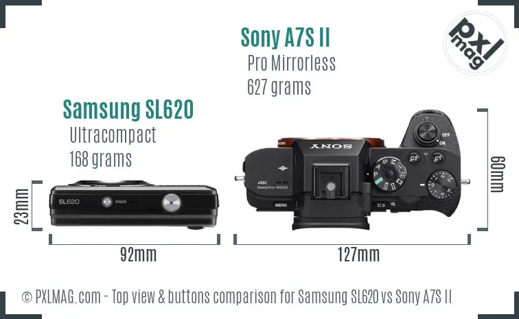 Samsung SL620 vs Sony A7S II top view buttons comparison