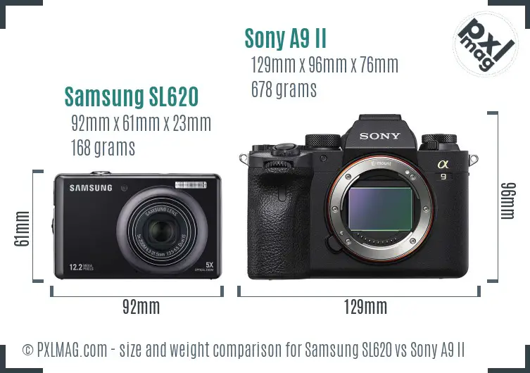 Samsung SL620 vs Sony A9 II size comparison