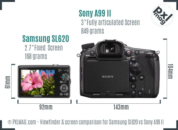 Samsung SL620 vs Sony A99 II Screen and Viewfinder comparison