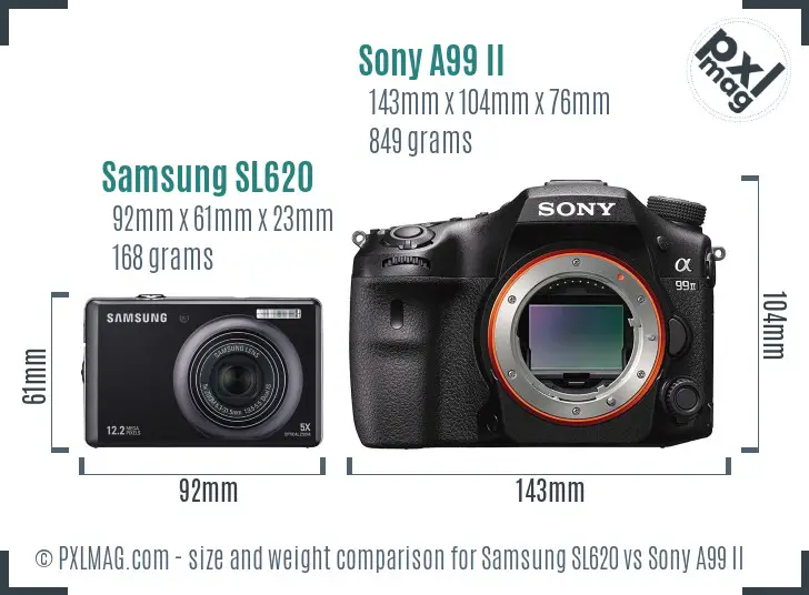 Samsung SL620 vs Sony A99 II size comparison