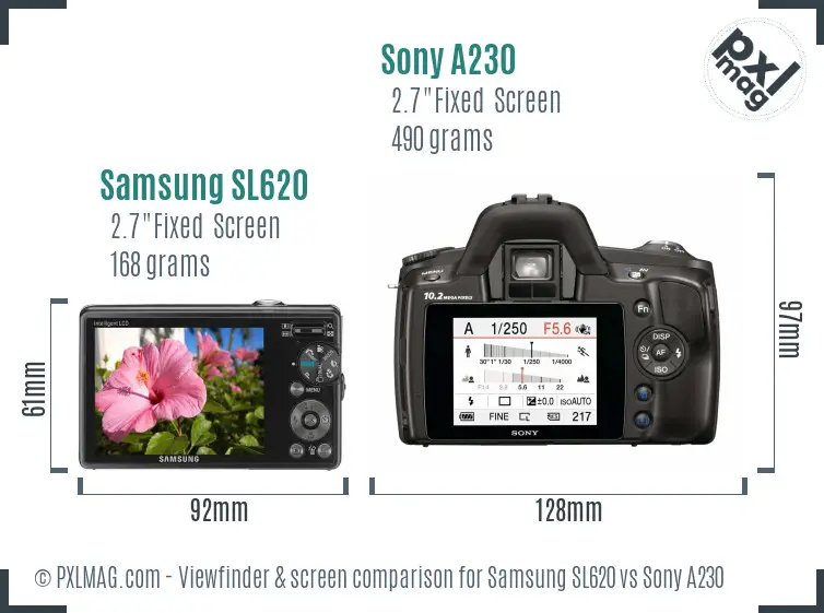 Samsung SL620 vs Sony A230 Screen and Viewfinder comparison