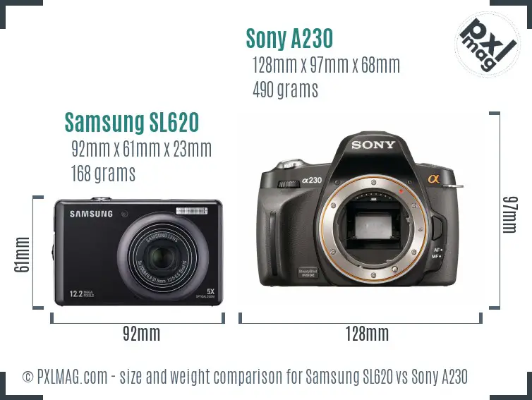 Samsung SL620 vs Sony A230 size comparison