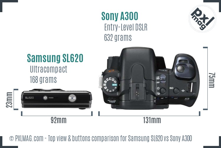 Samsung SL620 vs Sony A300 top view buttons comparison