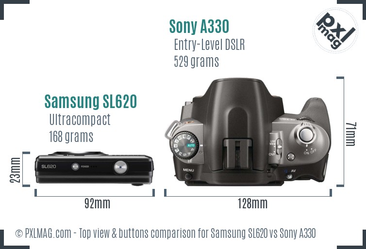 Samsung SL620 vs Sony A330 top view buttons comparison