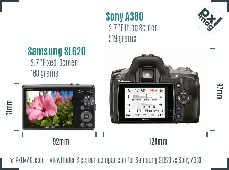 Samsung SL620 vs Sony A380 Screen and Viewfinder comparison Samsung SL620 vs Sony A380 Screen and Viewfinder comparison