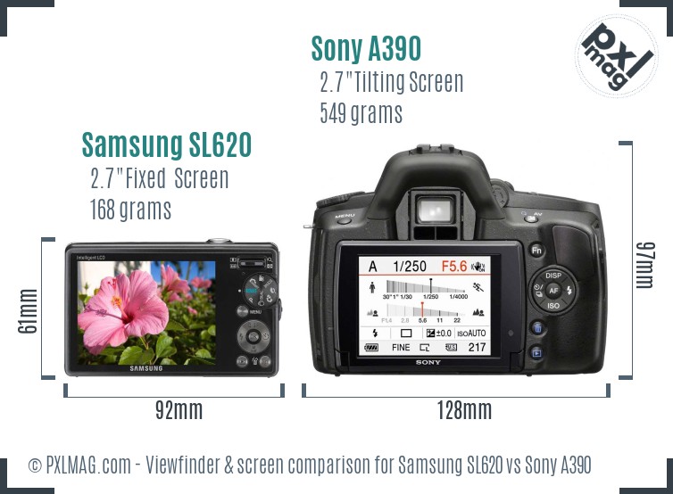 Samsung SL620 vs Sony A390 Screen and Viewfinder comparison