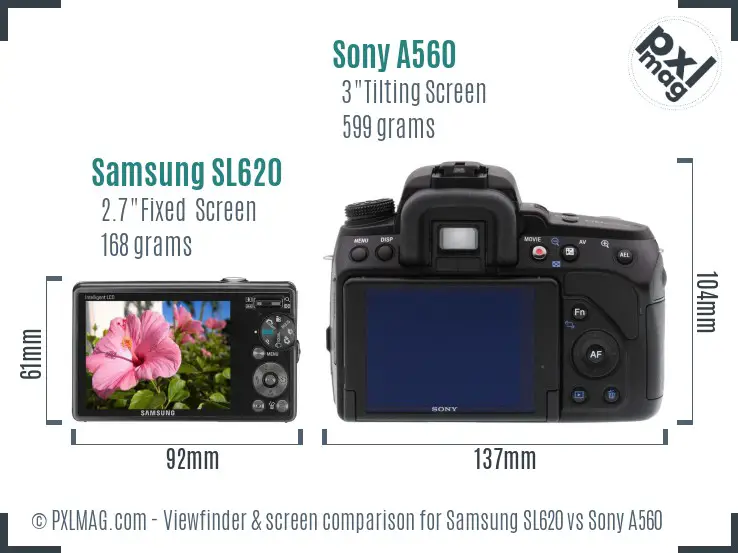 Samsung SL620 vs Sony A560 Screen and Viewfinder comparison