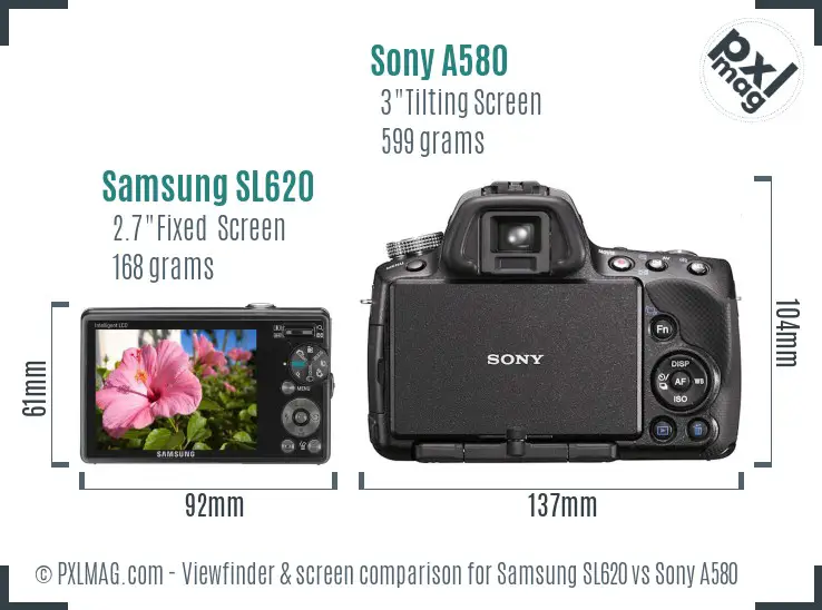 Samsung SL620 vs Sony A580 Screen and Viewfinder comparison