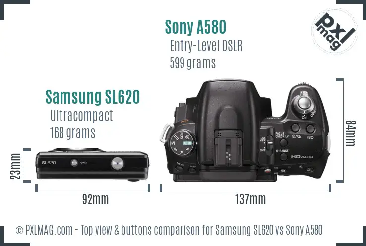 Samsung SL620 vs Sony A580 top view buttons comparison
