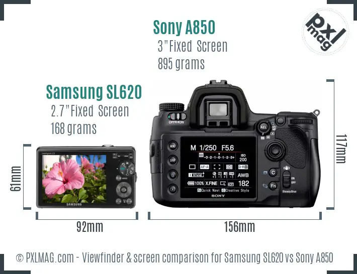 Samsung SL620 vs Sony A850 Screen and Viewfinder comparison Samsung SL620 vs Sony A850 Screen and Viewfinder comparison