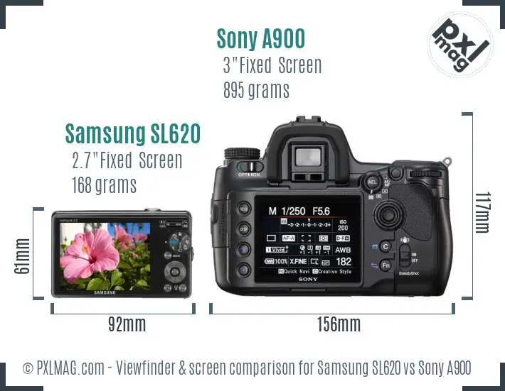 Samsung SL620 vs Sony A900 Screen and Viewfinder comparison
