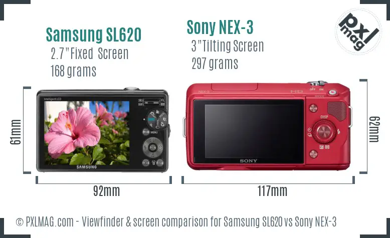 Samsung SL620 vs Sony NEX-3 Screen and Viewfinder comparison