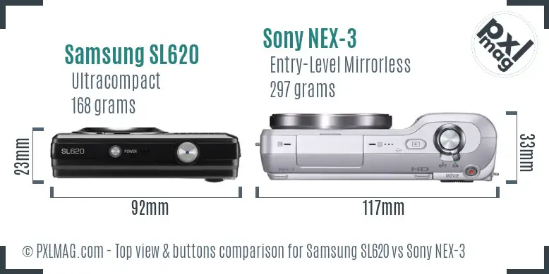 Samsung SL620 vs Sony NEX-3 top view buttons comparison