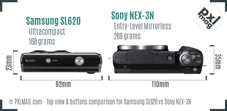 Samsung SL620 vs Sony NEX-3N top view buttons comparison
