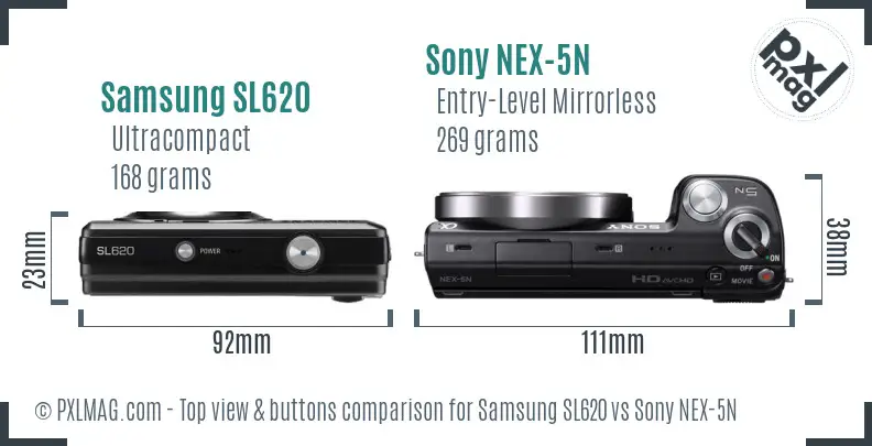 Samsung SL620 vs Sony NEX-5N top view buttons comparison