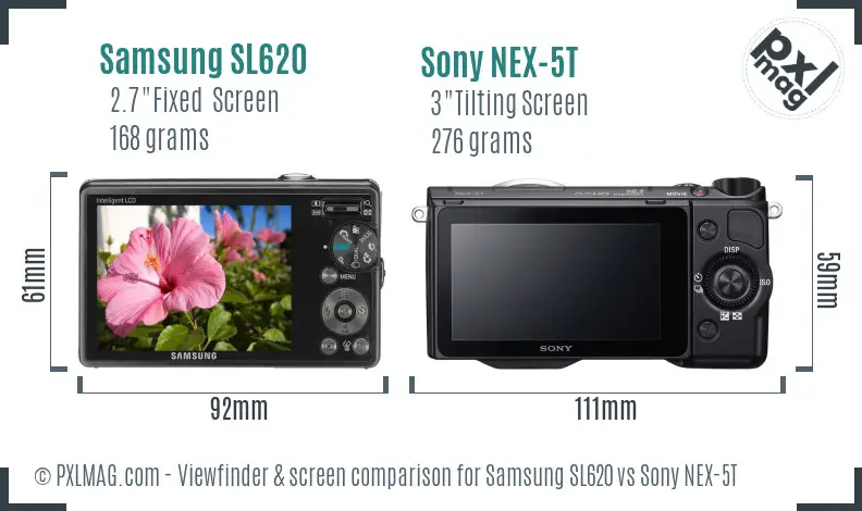 Samsung SL620 vs Sony NEX-5T Screen and Viewfinder comparison