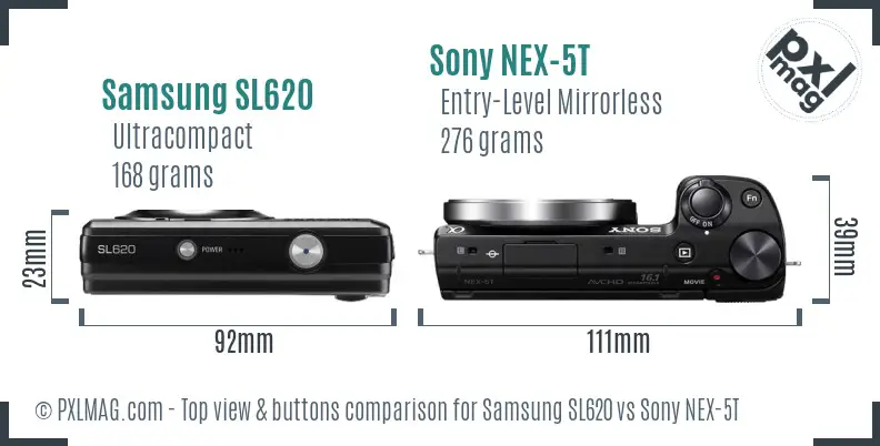 Samsung SL620 vs Sony NEX-5T top view buttons comparison