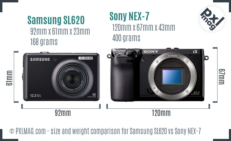 Samsung SL620 vs Sony NEX-7 size comparison