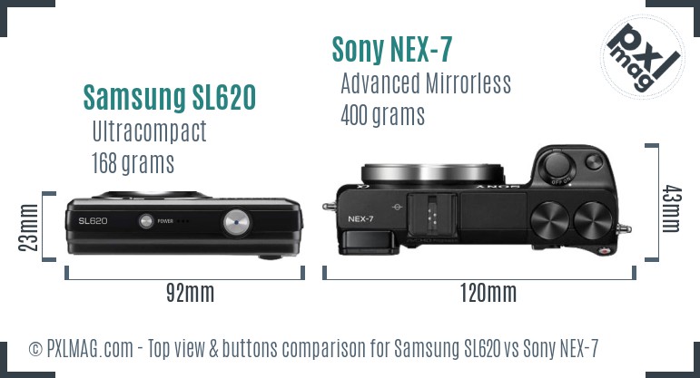 Samsung SL620 vs Sony NEX-7 top view buttons comparison