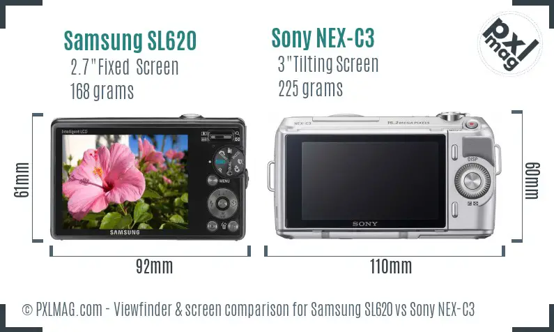 Samsung SL620 vs Sony NEX-C3 Screen and Viewfinder comparison