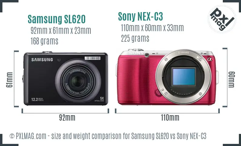 Samsung SL620 vs Sony NEX-C3 size comparison