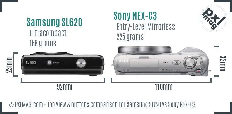Samsung SL620 vs Sony NEX-C3 top view buttons comparison